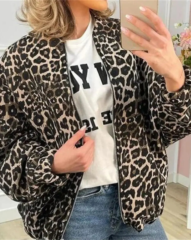 Leo | Leopard Print Bomber – Cropped Jacket with Zipper