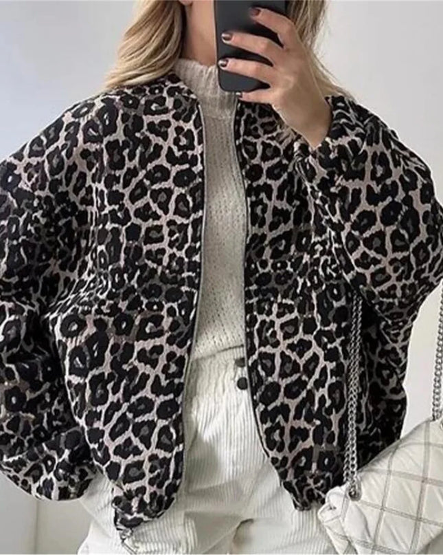 Leo | Leopard Print Bomber – Cropped Jacket with Zipper