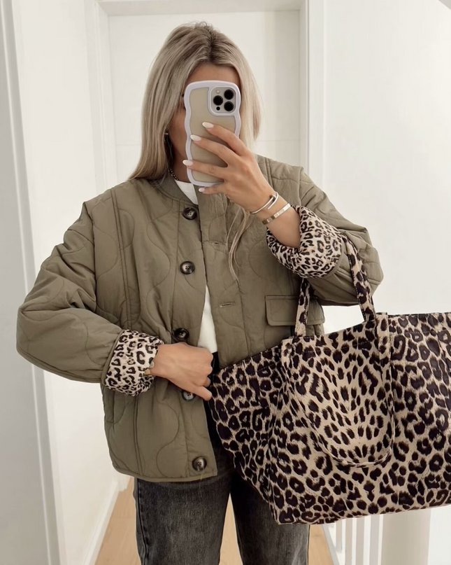 Leonne | Geometric Print Jacket – Puffer Jacket with Buttons