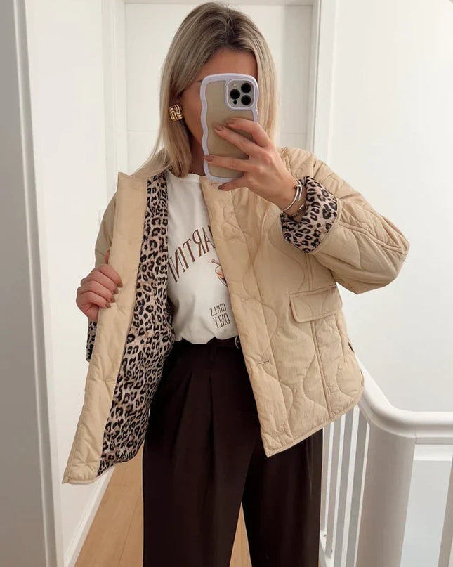 Leonne | Geometric Print Jacket – Puffer Jacket with Buttons