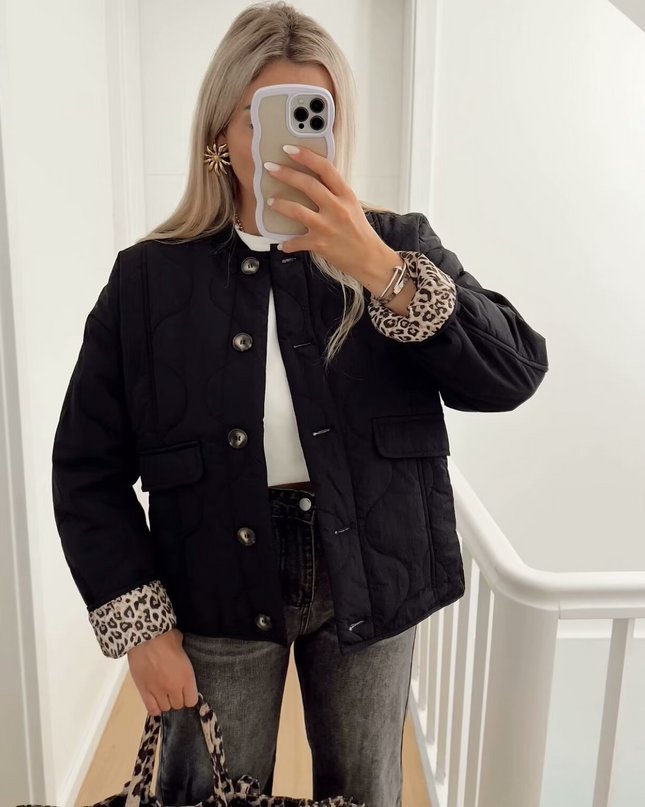 Leonne | Geometric Print Jacket – Puffer Jacket with Buttons