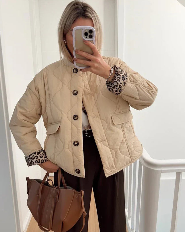 Leonne | Geometric Print Jacket – Puffer Jacket with Buttons