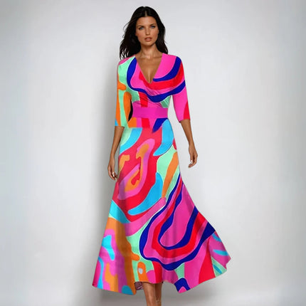 Lynoria | Floral Maxi Dress – V-neck with 3/4 Sleeves