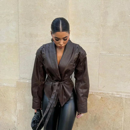 Madrona | Tie Belt Leather Jacket – Wrap Jacket