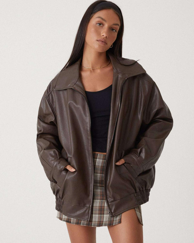 Meadow | Classic PU Leather Jacket – Wrap Jacket with Zipper