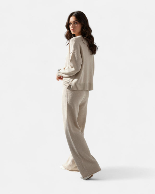 Meriset | Knit Sweater & Wide-Leg Set – Ribbed Hem Cuff