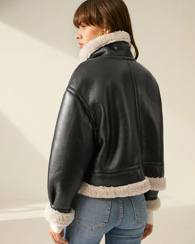 Noir | Leather Flight Jacket – Belt on Neck with Sherpa Lining