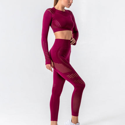 Noire | Women’s Cut-Out Seamless Leggings – Sleek Contour Design – Burgundy