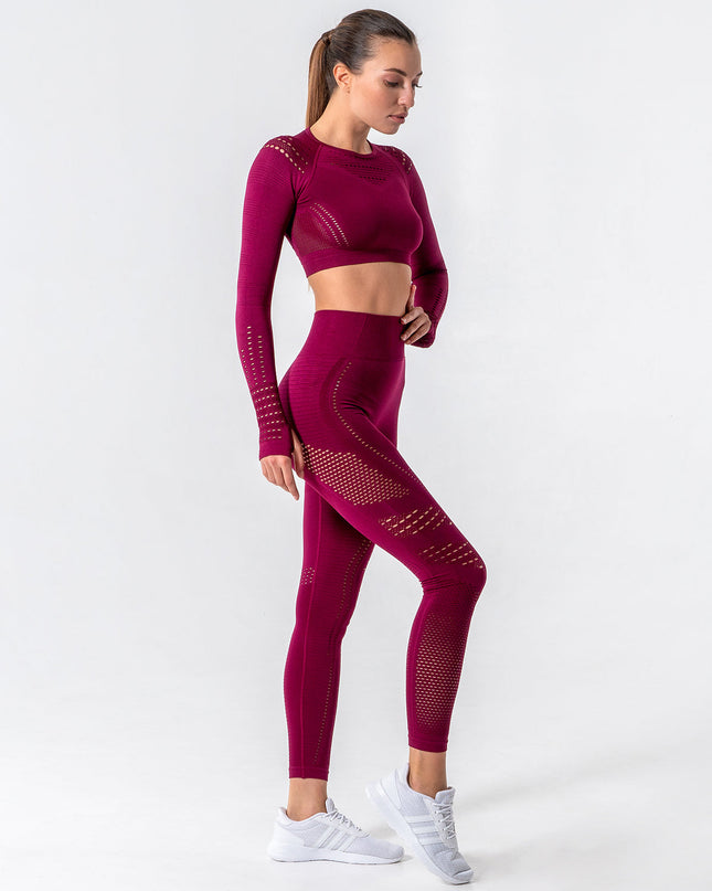 Noire | Women’s Cut-Out Seamless Leggings – Sleek Contour Design – Burgundy