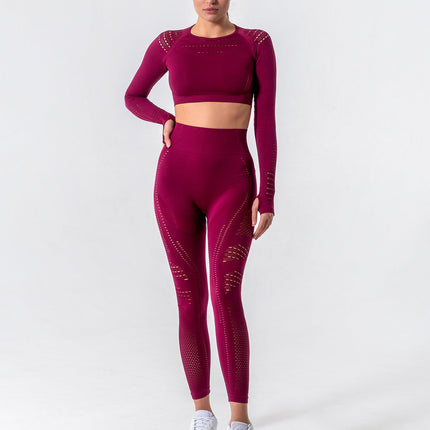Noire | Women’s Cut-Out Seamless Leggings – Sleek Contour Design – Burgundy