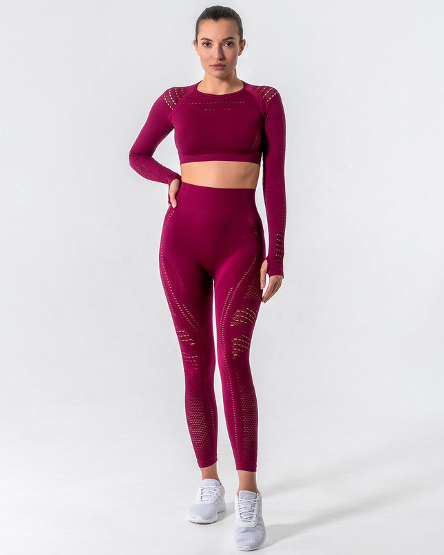 Noire | Women’s Cut-Out Seamless Leggings – Sleek Contour Design – Burgundy