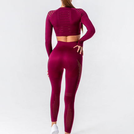 Noire | Women’s Cut-Out Seamless Leggings – Sleek Contour Design – Burgundy