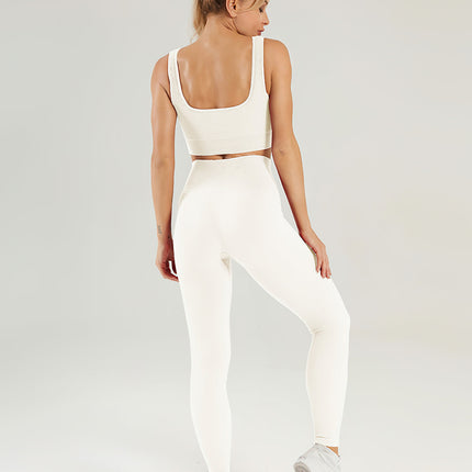 Nuvia | Women’s Ribbed Athleisure Leggings – Soft Sculpted Comfort - White