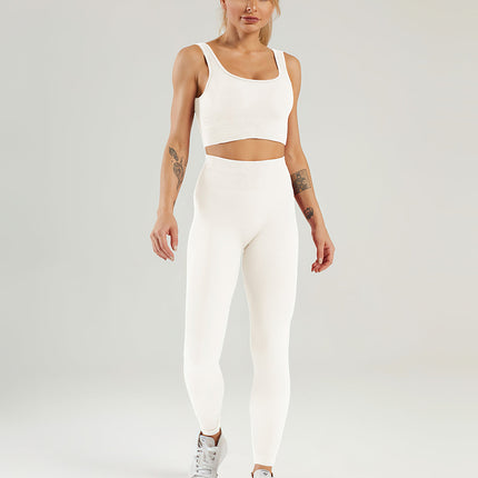 Nuvia | Women’s Ribbed Athleisure Leggings – Soft Sculpted Comfort - White