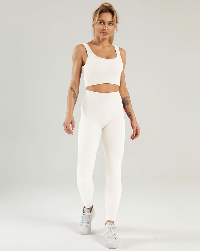 Nuvia | Women’s Ribbed Athleisure Leggings – Soft Sculpted Comfort - White