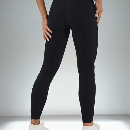 Nuvia | Women’s Ribbed Athleisure Leggings – Soft Sculpted Comfort -  Black
