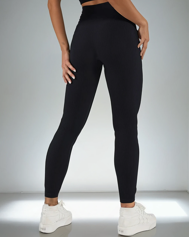Nuvia | Women’s Ribbed Athleisure Leggings – Soft Sculpted Comfort -  Black