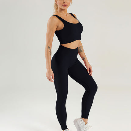 Nuvia | Women’s Ribbed Athleisure Leggings – Soft Sculpted Comfort -  Black