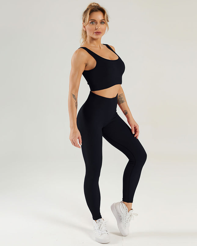 Nuvia | Women’s Ribbed Athleisure Leggings – Soft Sculpted Comfort -  Black