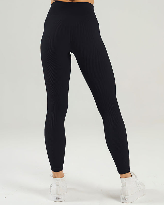Nuvia | Women’s Ribbed Athleisure Leggings – Soft Sculpted Comfort -  Black