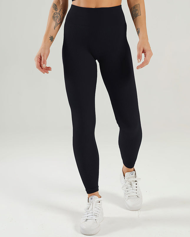 Nuvia | Women’s Ribbed Athleisure Leggings – Soft Sculpted Comfort -  Black