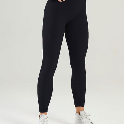 Nuvia | Women’s Ribbed Athleisure Leggings – Soft Sculpted Comfort -  Black