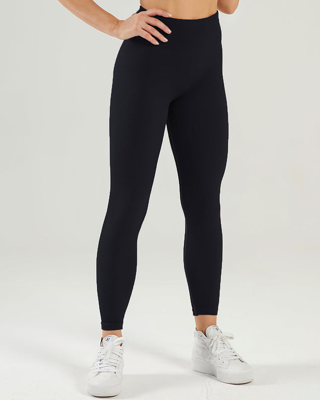 Nuvia | Women’s Ribbed Athleisure Leggings – Soft Sculpted Comfort -  Black