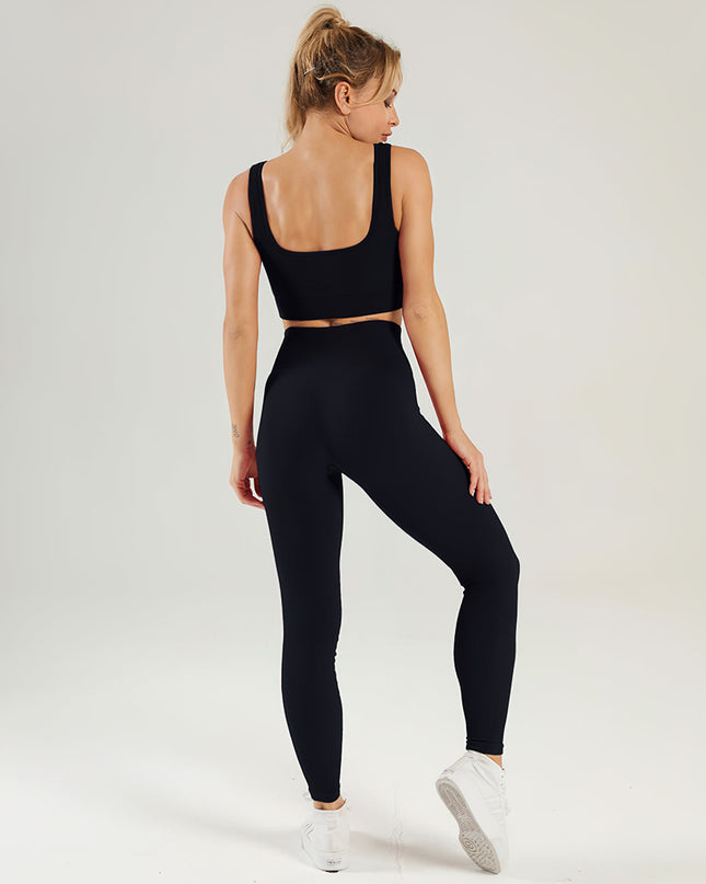 Nuvia | Women’s Ribbed Athleisure Leggings – Soft Sculpted Comfort -  Black