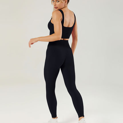 Nuvia | Women’s Ribbed Athleisure Leggings – Soft Sculpted Comfort -  Black