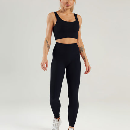 Nuvia | Women’s Ribbed Athleisure Leggings – Soft Sculpted Comfort -  Black