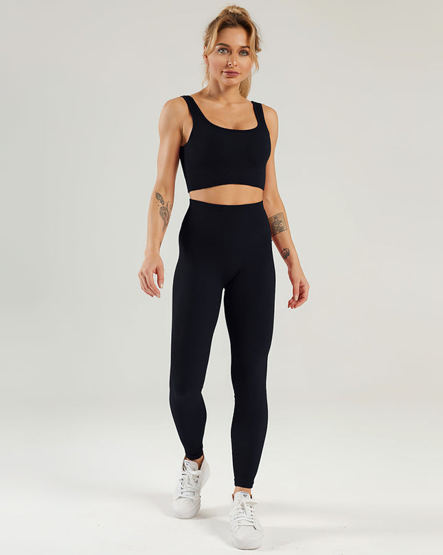 Nuvia | Women’s Ribbed Athleisure Leggings – Soft Sculpted Comfort -  Black
