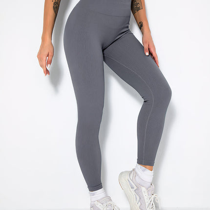 Nuvia | Women’s Ribbed Athleisure Leggings – Soft Sculpted Comfort - Gray