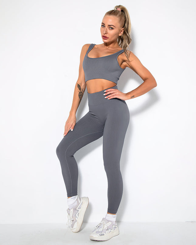 Nuvia | Women’s Ribbed Athleisure Leggings – Soft Sculpted Comfort - Gray