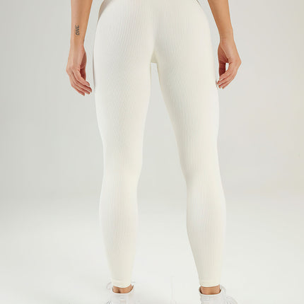 Nuvia | Women’s Ribbed Athleisure Leggings – Soft Sculpted Comfort - White