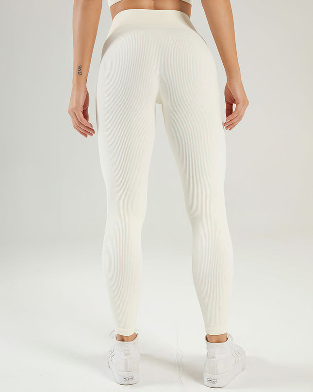 Nuvia | Women’s Ribbed Athleisure Leggings – Soft Sculpted Comfort - White