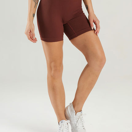 Nuvia | Women’s Ribbed Athleisure Shorts – Soft Sculpted Comfort - Brown