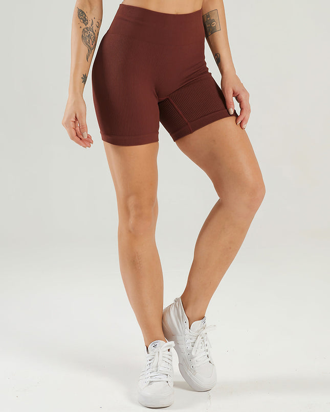 Nuvia | Women’s Ribbed Athleisure Shorts – Soft Sculpted Comfort - Brown