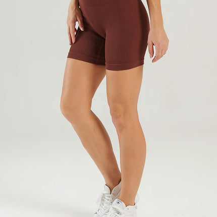 Nuvia | Women’s Ribbed Athleisure Shorts – Soft Sculpted Comfort - Brown