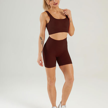 Nuvia | Women’s Ribbed Athleisure Shorts – Soft Sculpted Comfort - Brown