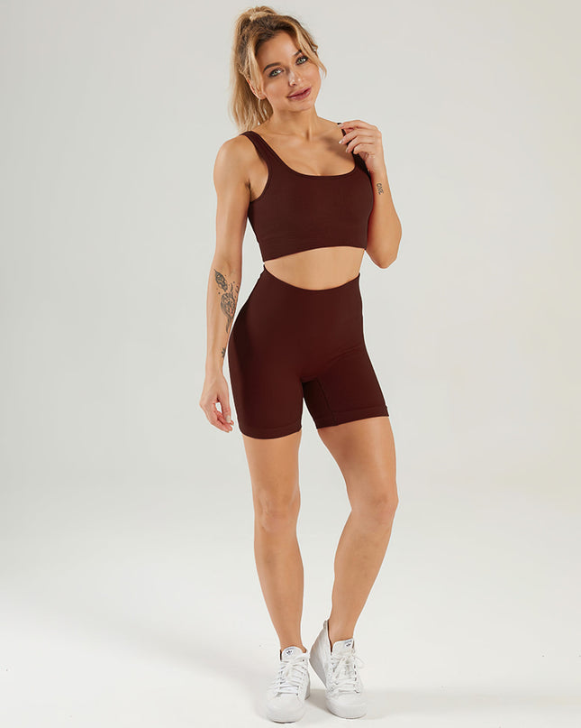 Nuvia | Women’s Ribbed Athleisure Shorts – Soft Sculpted Comfort - Brown