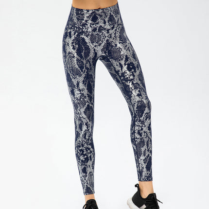 Nyrah | Women’s Metallic Finish Leggings – Shine With Motion - Blue