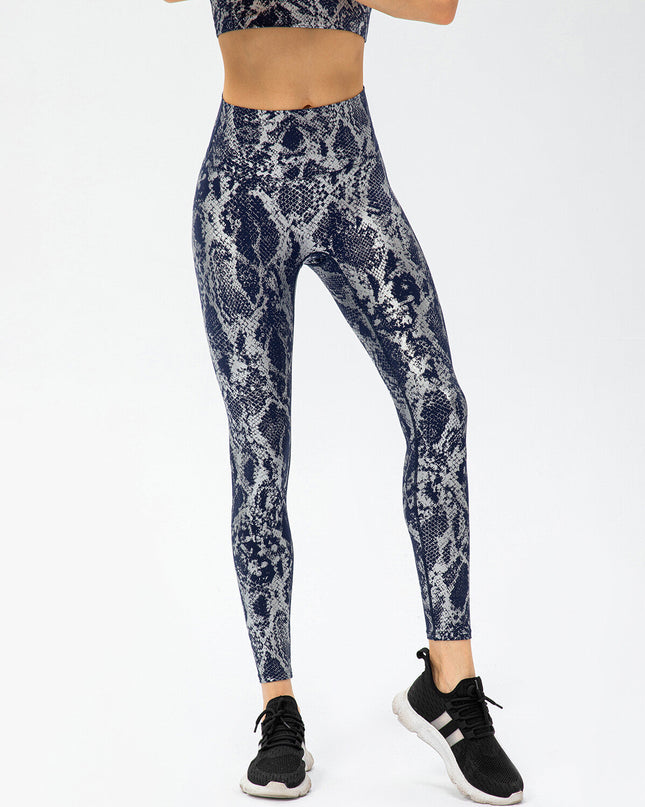 Nyrah | Women’s Metallic Finish Leggings – Shine With Motion - Blue