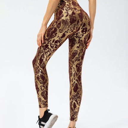 Nyrah | Women’s Metallic Finish Leggings – Shine With Motion - Brown