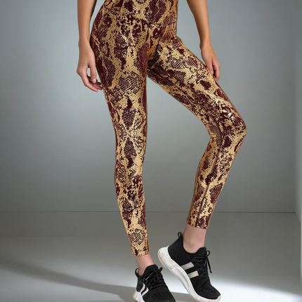 Nyrah | Women’s Metallic Finish Leggings – Shine With Motion - Brown