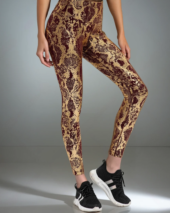 Nyrah | Women’s Metallic Finish Leggings – Shine With Motion - Brown