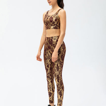 Nyrah | Women’s Metallic Finish Leggings – Shine With Motion - Brown