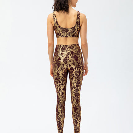Nyrah | Women’s Metallic Finish Leggings – Shine With Motion - Brown
