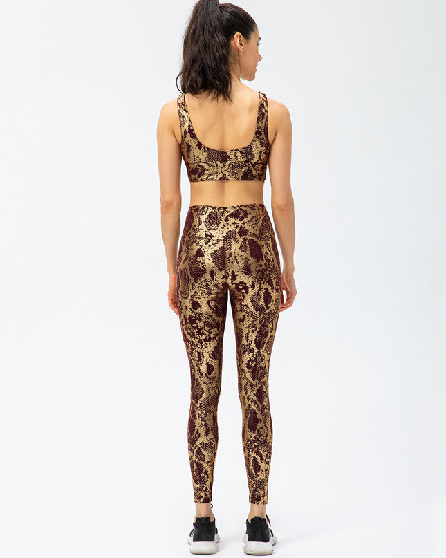 Nyrah | Women’s Metallic Finish Leggings – Shine With Motion - Brown
