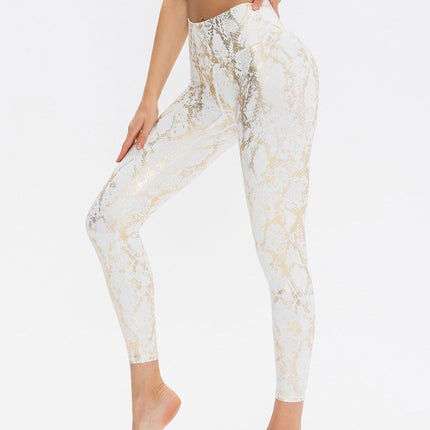 Nyrah | Women’s Metallic Finish Leggings – Shine With Motion - White