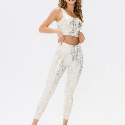 Nyrah | Women’s Metallic Finish Leggings – Shine With Motion - White